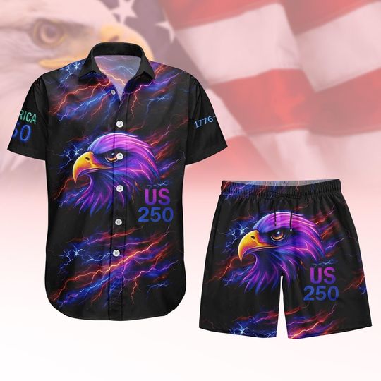 Anniversary 1776-2026 America Hawaiian Shirt, Bird United States Button Shirt, 4th of July Shirt Men, Men Shorts, Patriotic Gifts