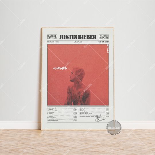Justin Bieber Retro Newspaper Print, Changes Poster, Justin Bieber Poster