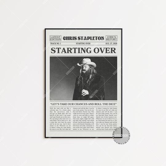 Chris Stapleton Newspaper Print, Starting Over Poster