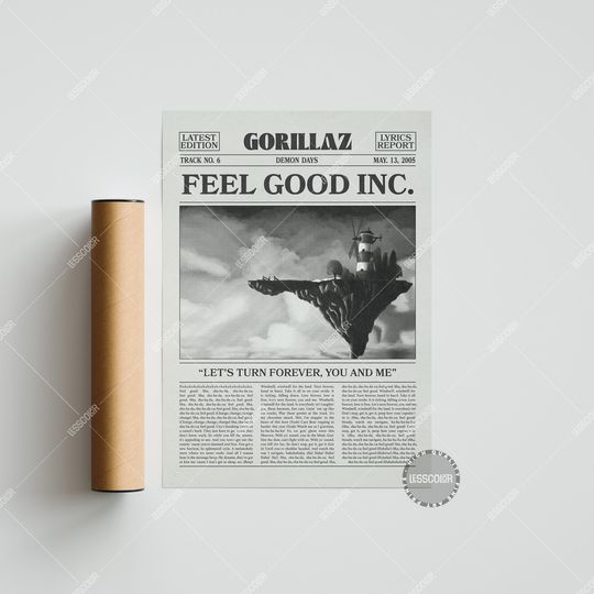Gorillaz Retro Newspaper Print, Feel Good Inc Poster, , Gorillaz Poster, Demon Days Poster