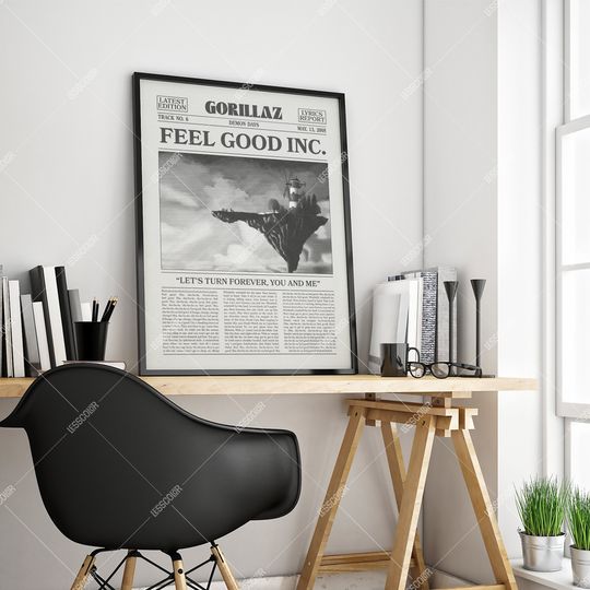 Gorillaz Retro Newspaper Print, Feel Good Inc Poster, , Gorillaz Poster, Demon Days Poster