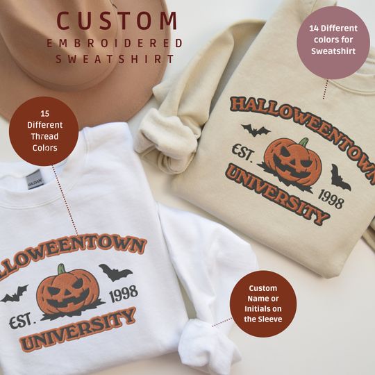 Custom Embroidered Halloween Sweatshirt, Embroidered Halloween town