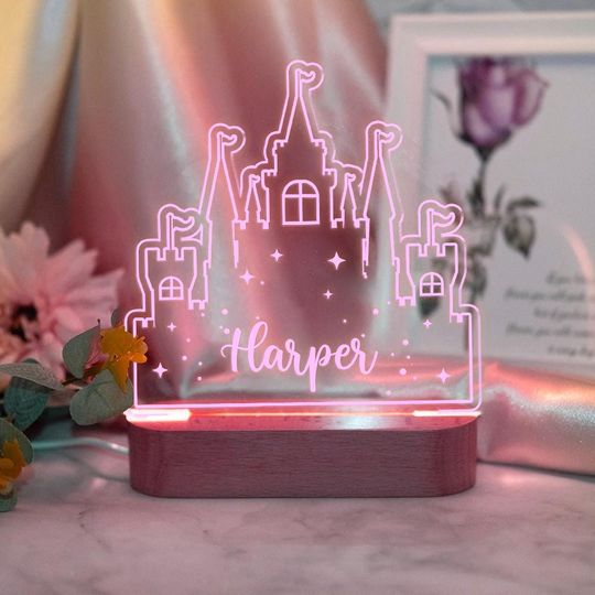 Personalized Princess Castle Night Light: Custom LED Kids Room Decor