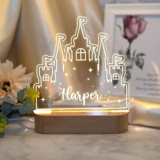 Personalized Princess Castle Night Light: Custom LED Kids Room Decor