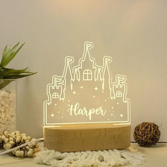 Personalized Princess Castle Night Light: Custom LED Kids Room Decor
