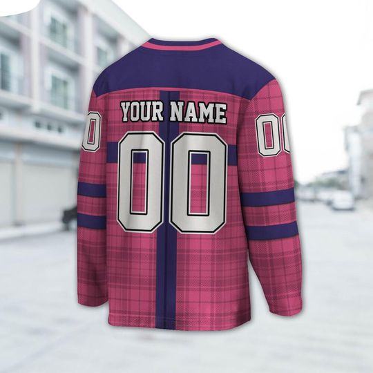 Custom Christmas Holiday Special Gift Box Pink Hockey Jersey, Chrismas Bow Jersey Shirt, Pink & Navy Outfit Sport long Slevees Gift