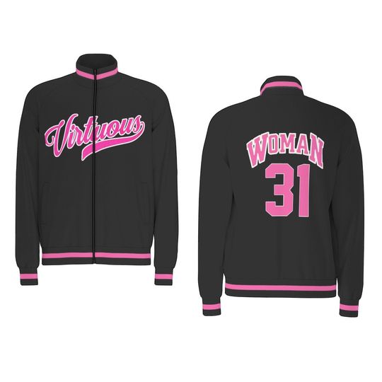 Virtous Black  Raglan-Sleeve Stand Collar Jacket