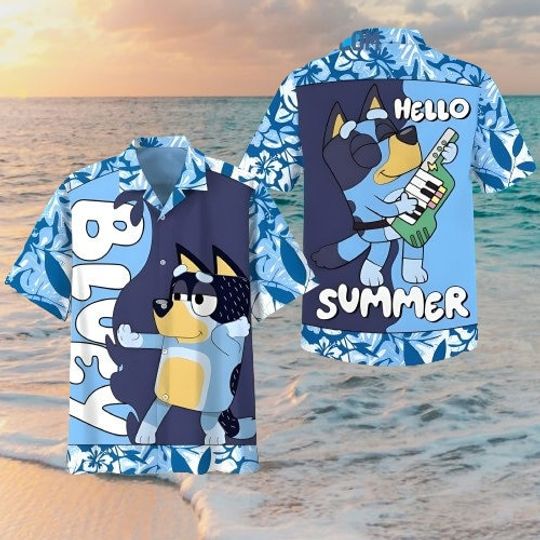 BlueyDad Hello Summer Hawaiian Shirts, Hawaiian Style, Hawaiian Shirt, BlueyDad Dad Family Hawaiians