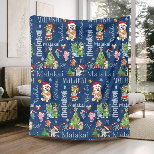 Personalized BlueyDad Christmas Minky Blanket