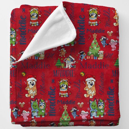 Personalized BlueyDad Christmas Minky Blanket