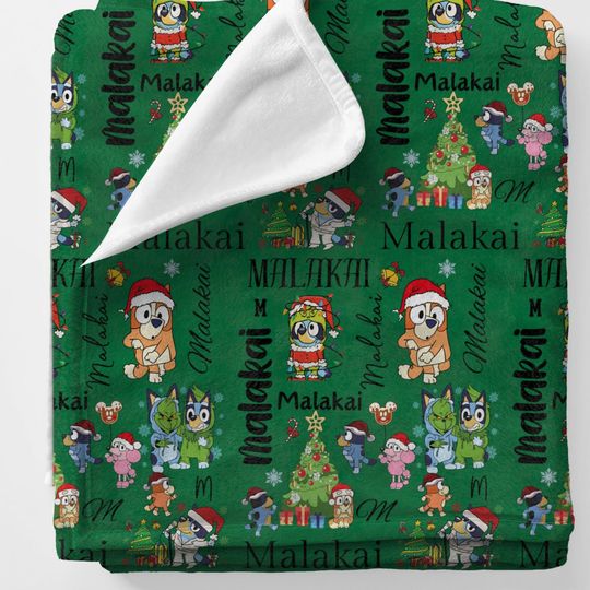 Personalized BlueyDad Christmas Minky Blanket
