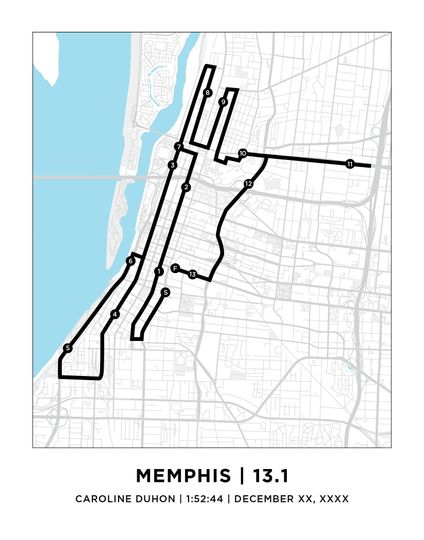 Memphis 13.1 Half Course Map | Personalized Memphis Route Map | Gift for Runners
