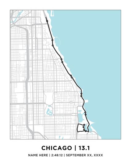 Chicago 13.1 Half Marathoner Course Map | Personalized Chicago  Route Map | Gift for Runners |