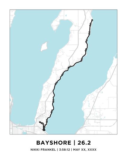 Bayshore 26.2 Marathoner Course Map | Personalized Bayshore Route Map | Gift for Runners
