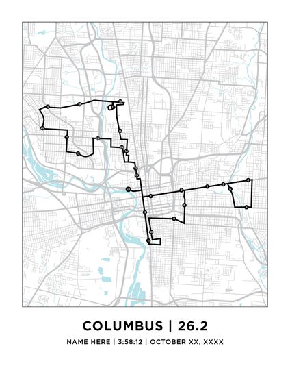 Columbus 26.2 Course Map | Personalized Columbus Map | Gift for Runners | 26.2 Map | Columbus Map | Columbus Print