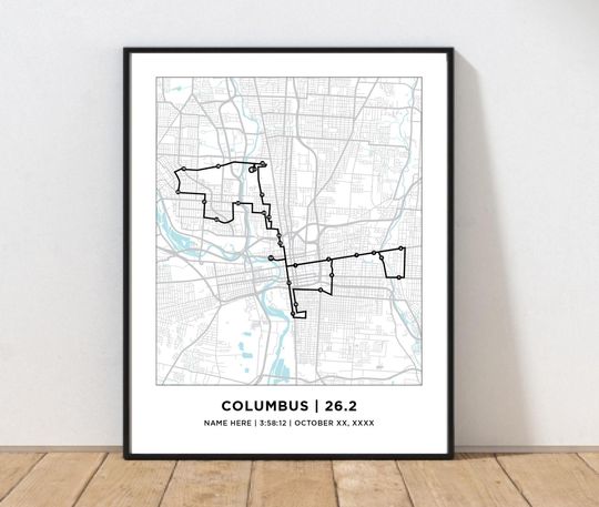 Columbus 26.2 Course Map | Personalized Columbus Map | Gift for Runners | 26.2 Map | Columbus Map | Columbus Print