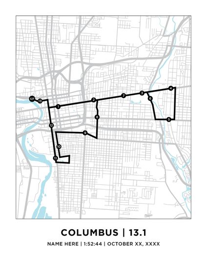 Columbus 13.1 Half Marathoner Print | Personalized Columbus Map | Gift for Runners