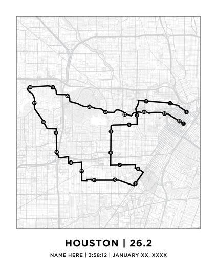 Houston 26.2 Course Marathoner Map Print | Personalized Houston Course | Houston Print | Houston Map