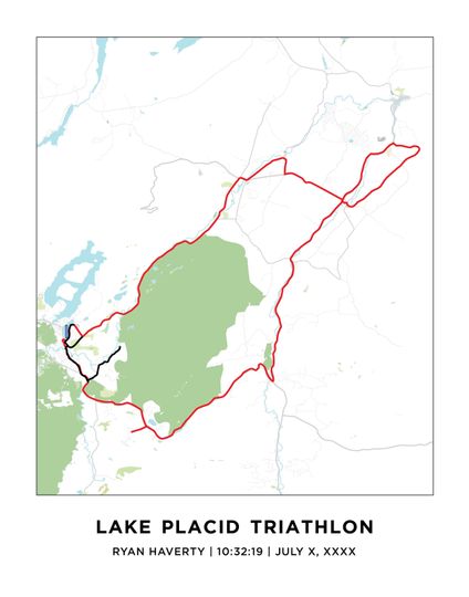 Lake Placid Triathlon Map: Personalized Triathlete Gift