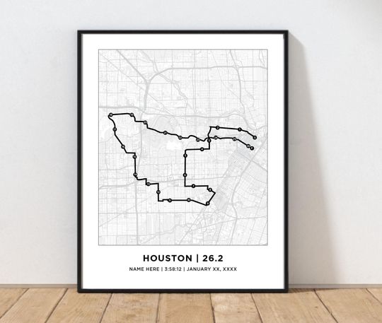 Houston 26.2 Course Marathoner Map Print | Personalized Houston Course | Houston Print | Houston Map