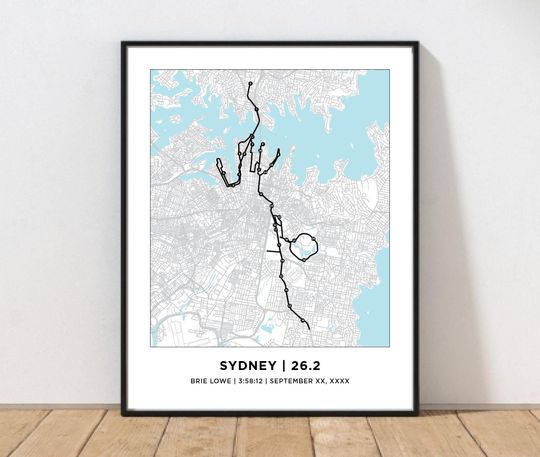 Sydney 26.2 Marathoner Course Map | Personalized Sydney Route Map | Gift for Runners | 26.2 Map