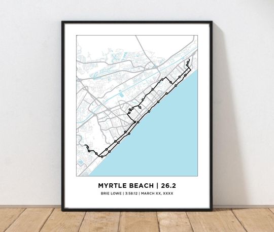 Myrtle Beach 26.2 Course Marathoner Map | Personalized Myrtle Beach Route Map | Gift for Runners