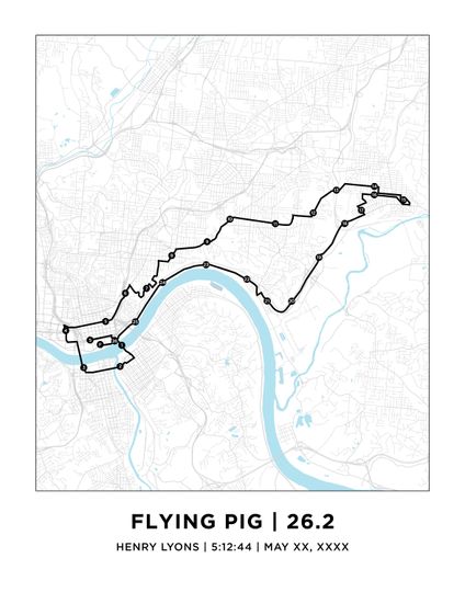 Flying Pig 26.2 Course Marathoner  Map | Personalized Flying Pig Route Map | Gift for Runners | 26.2 Map