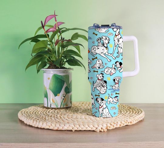 Day 101 Dalmatians Colorful Tumbler Custom Name 40oz Tumbler Handle Stainless Steel Reusable Tumbler Gifts Holiday