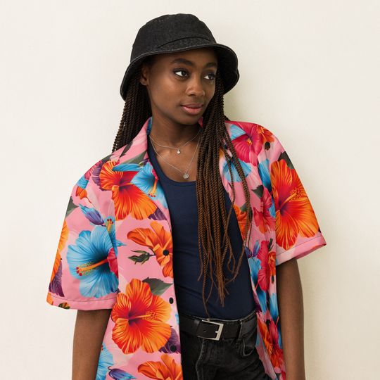 Beach-Ready Pink Hibiscus Hawaiian Shirt