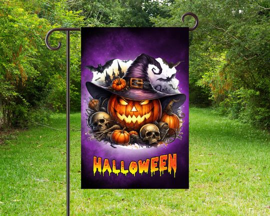 Halloween Garden Flag Sublimation Design,Pumpkin Garden Flag Template