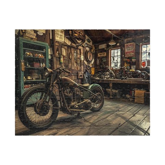 Old School Motorcycle Garage Puzzle (110, 252, 520, 1014-piece)
