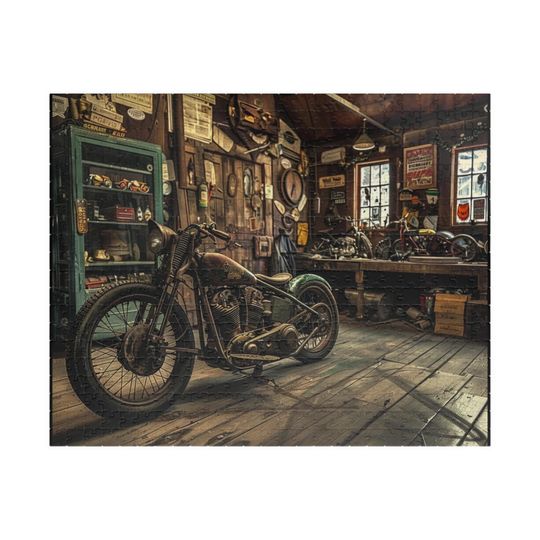 Old School Motorcycle Garage Puzzle (110, 252, 520, 1014-piece)