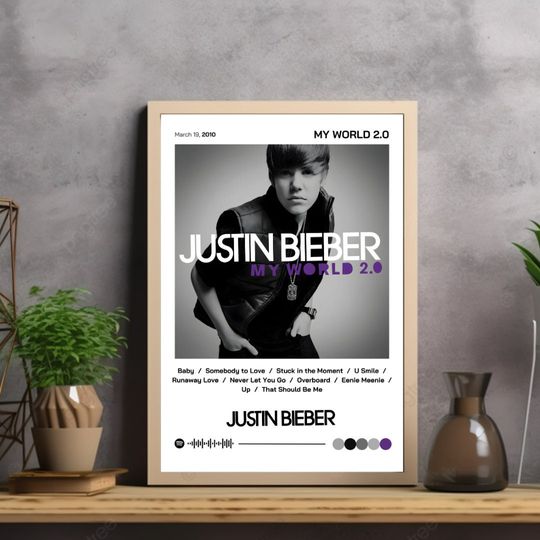 Justin Bieber, My World 2.0 , Album Poster, Digital Print, Pop Punk