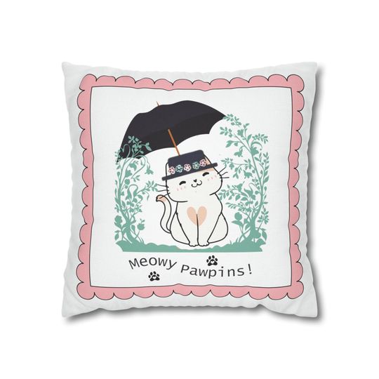 Meowy Pawpins Mary Poppins Inspired CAT THROW Pillow