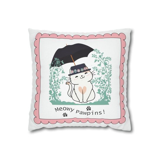 Meowy Pawpins Mary Poppins Inspired CAT THROW Pillow