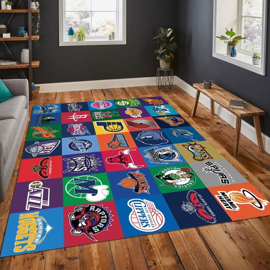 Basketball Team Logo Rug: Non-Slip Sports Floor Mat