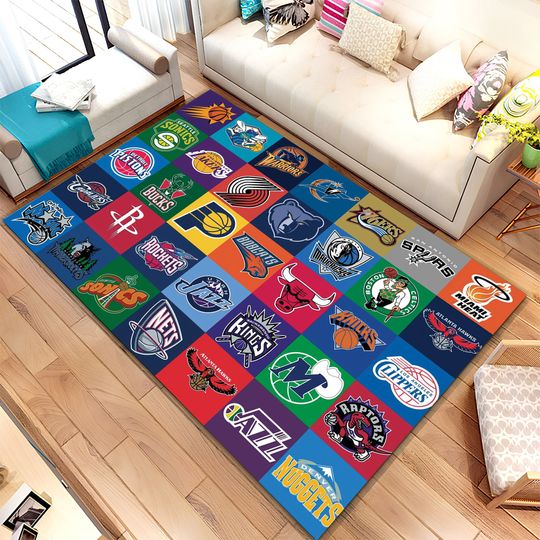 Basketball Team Logo Rug: Non-Slip Sports Floor Mat