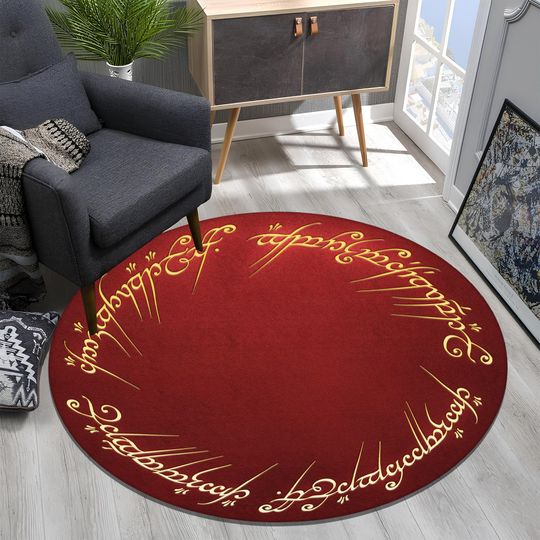 The Rings Round Rug: Red Plush Cotton, Minimalist Movie Decor