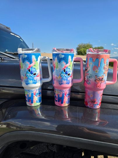 Stitch Cartoon 40oz Tumbler - Shimmer Glitter cup mug- Stitch or Angle gift for her