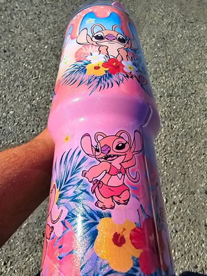 Stitch Cartoon 40oz Tumbler - Shimmer Glitter cup mug- Stitch or Angle gift for her