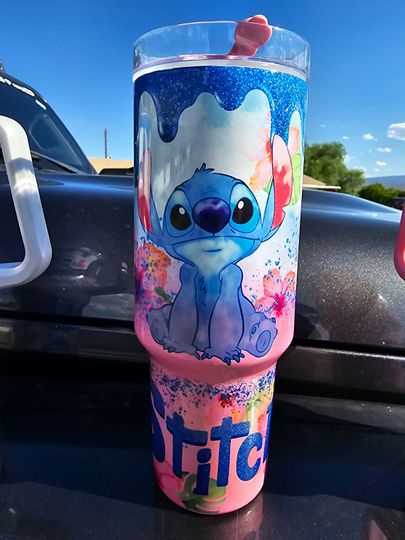 Stitch Cartoon 40oz Tumbler - Shimmer Glitter cup mug- Stitch or Angle gift for her