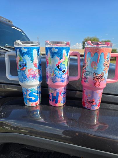 Stitch Cartoon 40oz Tumbler - Shimmer Glitter cup mug- Stitch or Angle gift for her