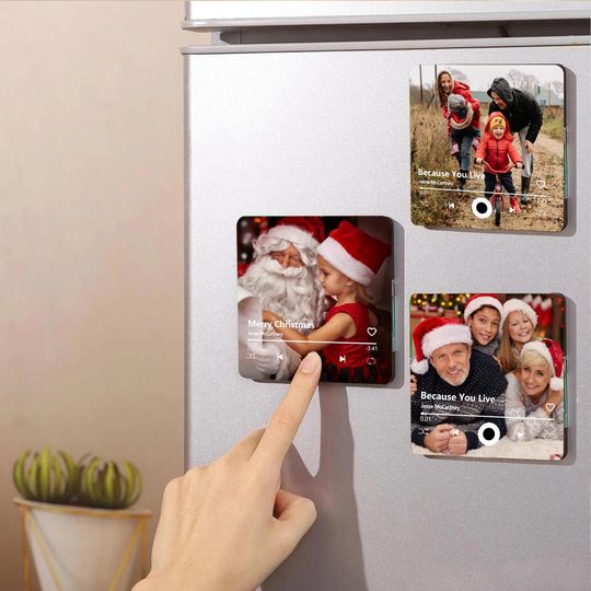 Personalized Music Fridge Magnet Custom Photo Song Refrigerator Ornament Christmas Gifts for Him Her