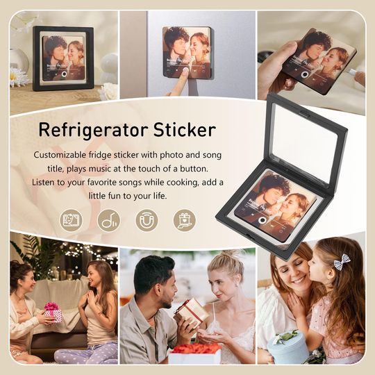 Personalized Music Fridge Magnet Custom Photo Song Refrigerator Ornament Christmas Gifts for Him Her