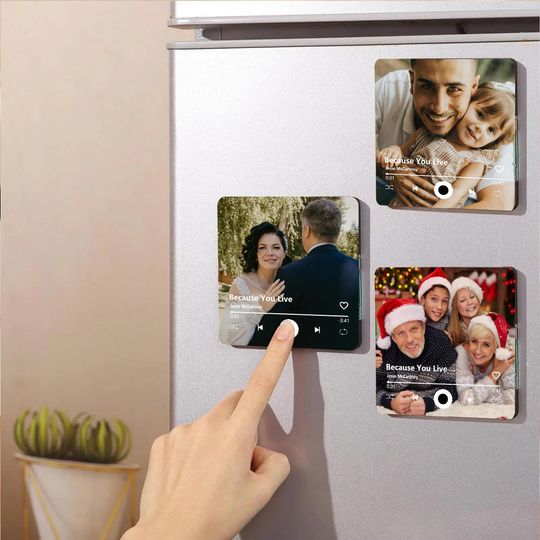 Personalized Music Fridge Magnet Custom Photo Song Refrigerator Ornament Christmas Gifts for Him Her