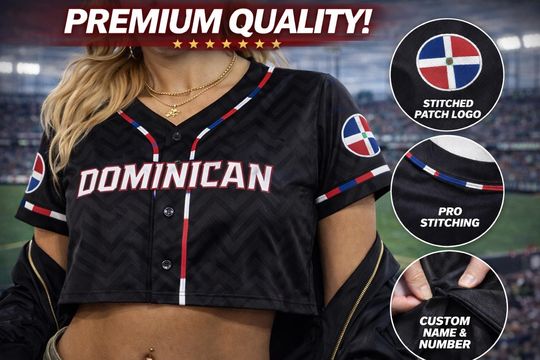 Personalized Dominican Republic Crop Baseball Jersey Top, Custom Name Number, Dominican Flag Croptop Jersey