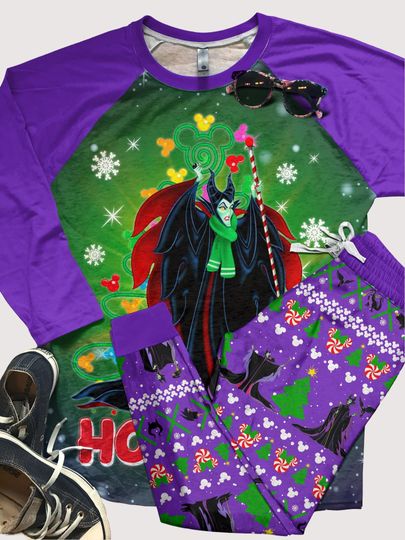 Christmas Maleficent Family Pajamas Set, Disney Villain Christmas Pajamas
