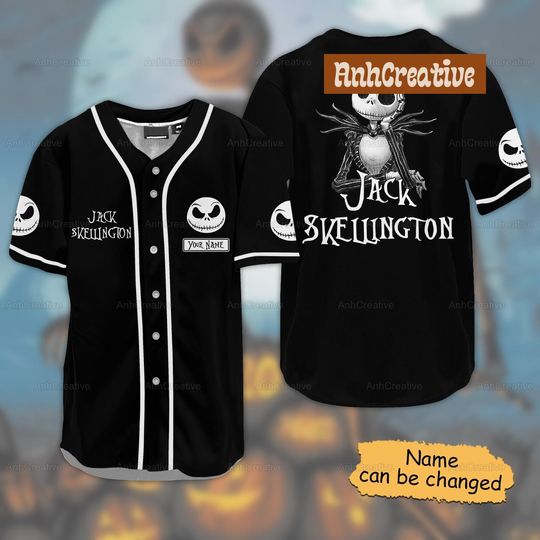 Jack Skellington Baseball Jersey Shirt, Halloween Movie Jersey Shirt, Disney Movie Baseball Jersey