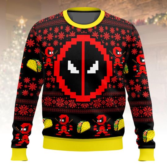 Deadpool Ugly Christmas Sweater, Funny Taco Xmas Sweater, Marvel Hero Ugly Sweater, Christmas Gift