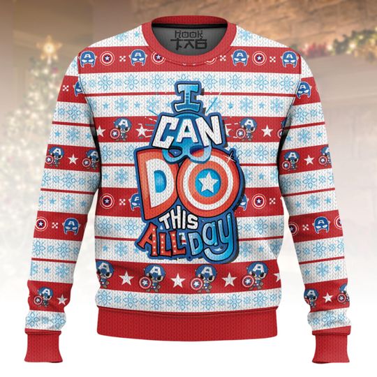 Captain America Ugly Christmas Sweater, Marvel Xmas Sweater, Superhero Ugly Sweater, Comic Book Sweater, Christmas Gift
